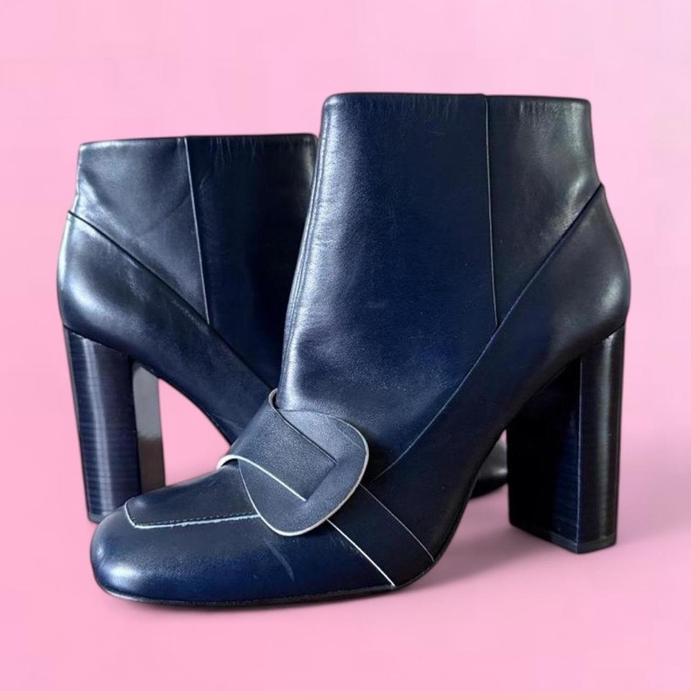 Tory Burch Navy Leather Heeled Ankle Boots Size 8M